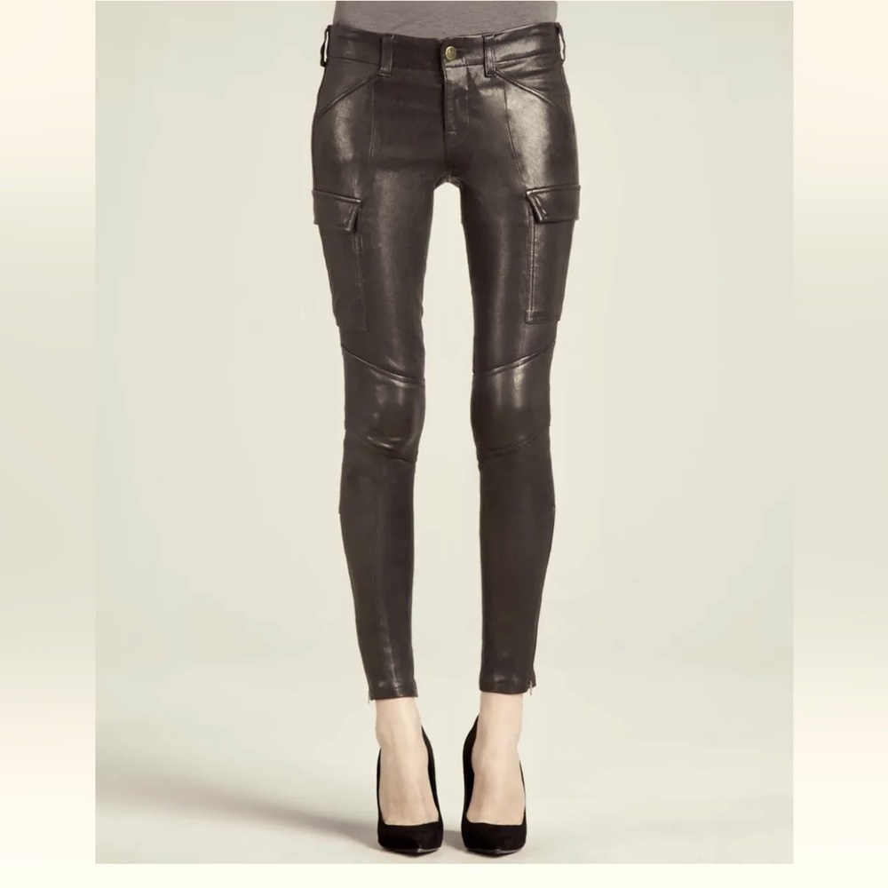 J Brand Black Leather Cargo Skinny Jeans Size 28